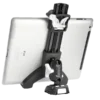 Adjustable tablet mount for 12V power setups, ideal for vehicle or boat electronics.