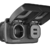 Compact 12V car power outlet with dual USB ports for charging devices.